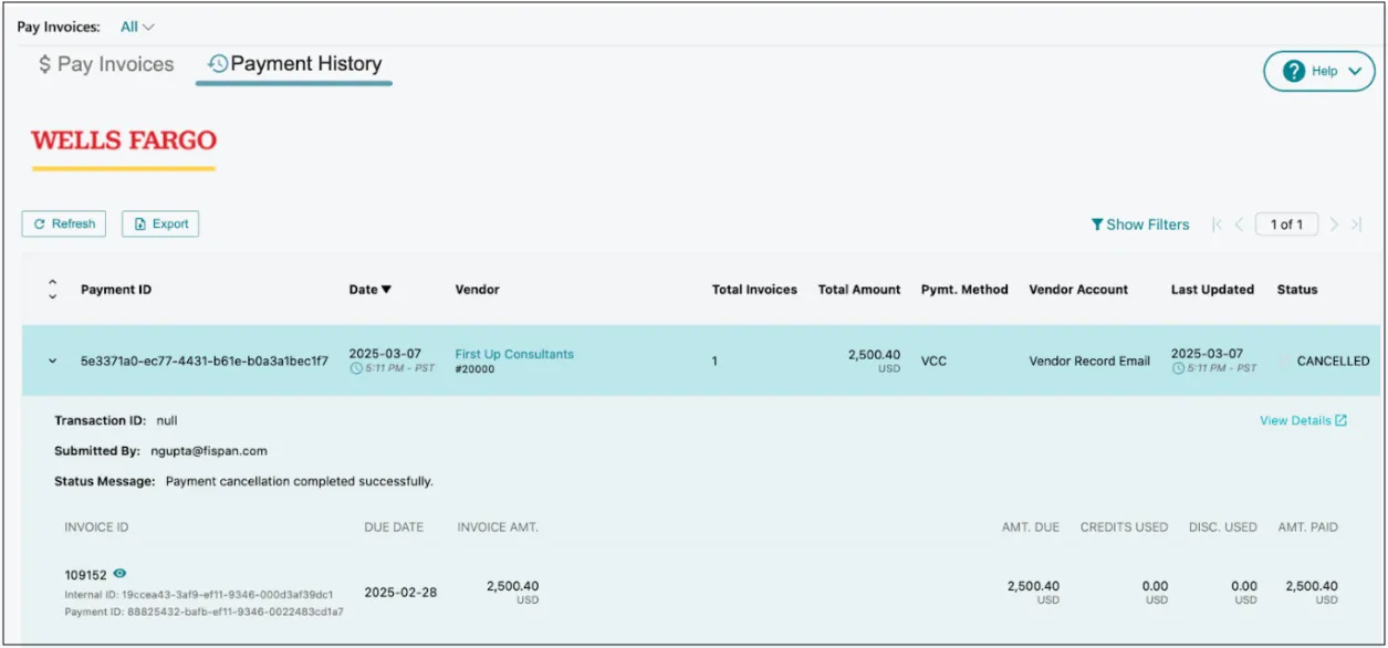 Payment History list