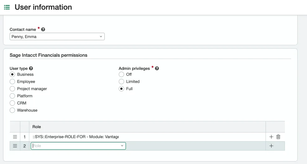 Add Vantage Connect Role Add Vantage Connect Role