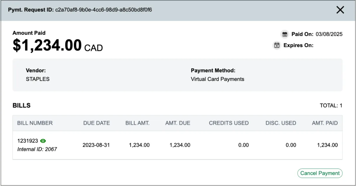 Select Cancel Payment