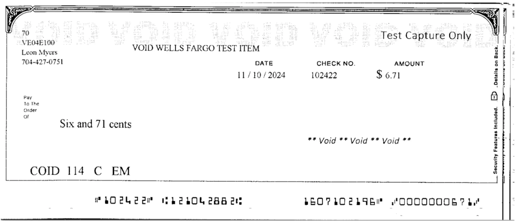 Front view of check Front view of check