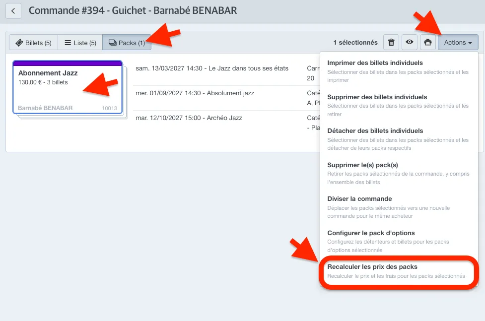 Recalculer les prix depuis le menu Actions Recalculer les prix depuis le menu Actions