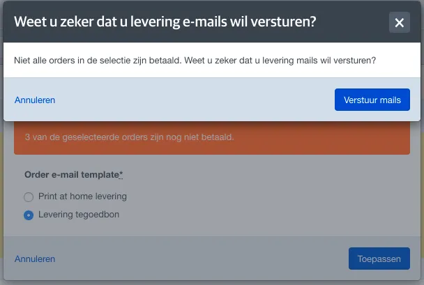 Waarschuwing voor niet-betaalde orders. Waarschuwing voor niet-betaalde orders.