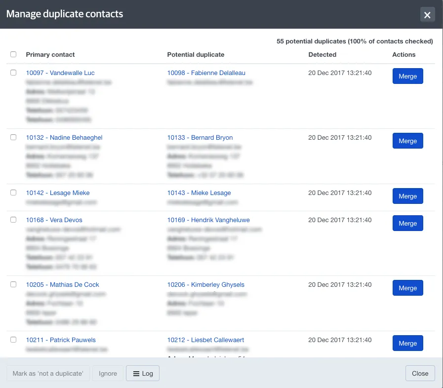 Manage duplicate contacts