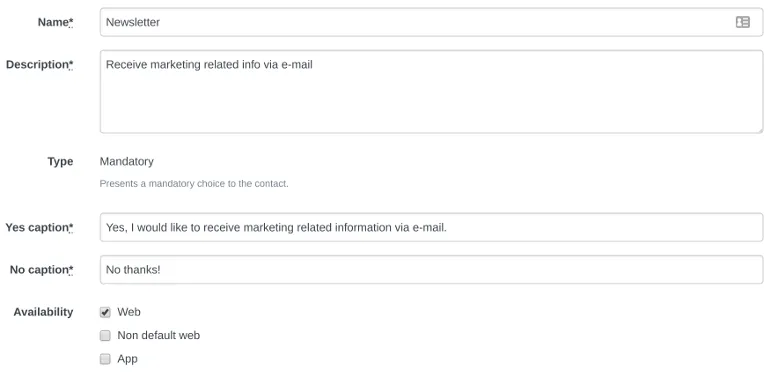 Mandatory opt-in settings