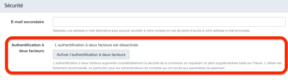 Activer la 2FA étape 2