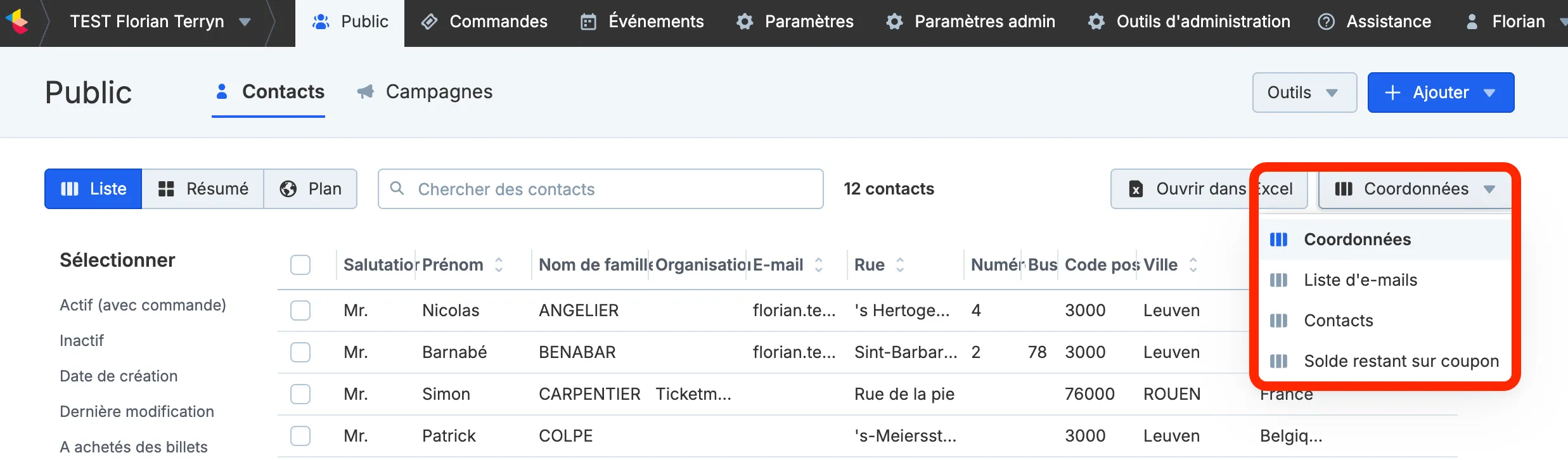 Exemple de vues au choix dans le volet Public Exemple de vues au choix dans le volet Public