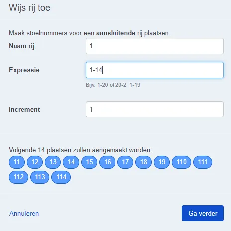 Sélection des sièges rangée 1