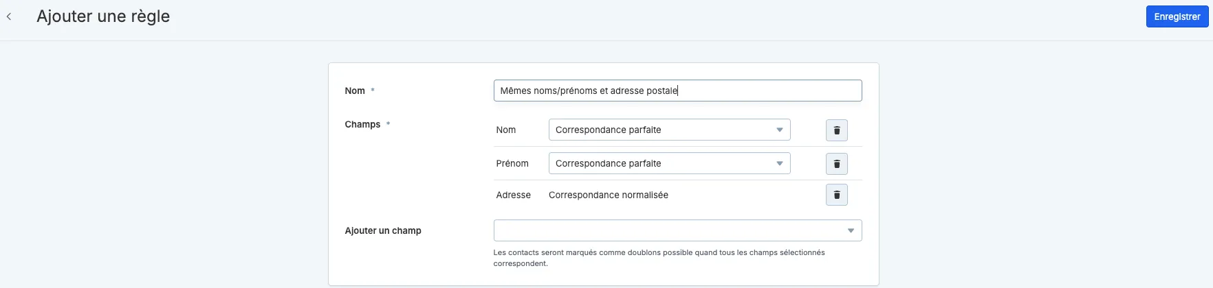 Doublons noms/adresse postale
