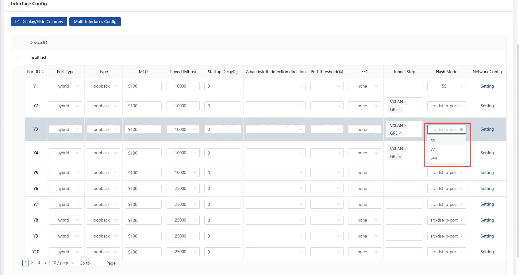 Update hash mode on the port configuration page Update hash mode on the port configuration page