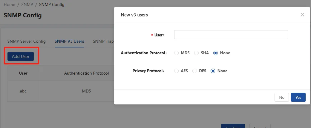 Creating SNMP V3 Users Creating SNMP V3 Users