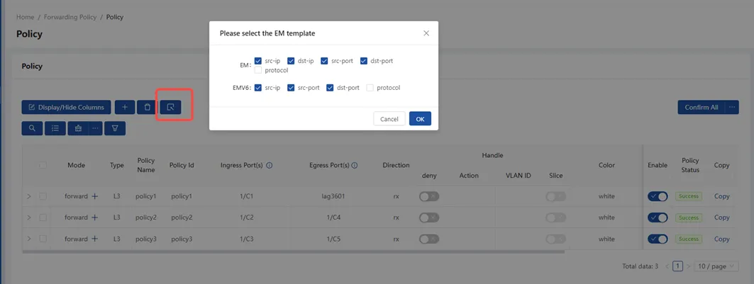 Configure EM/EMV6 template Configure EM/EMV6 template