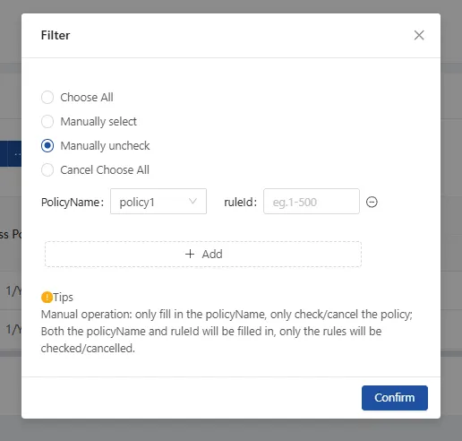Settings for batch checking Settings for batch checking