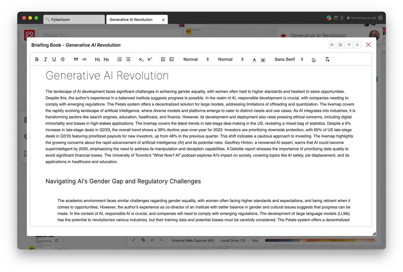 Automatically curated and maintained Briefing Books