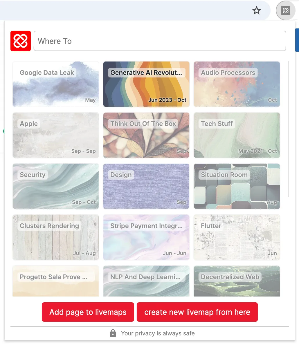 Search, select, or create a LiveMap to add a new resource too.