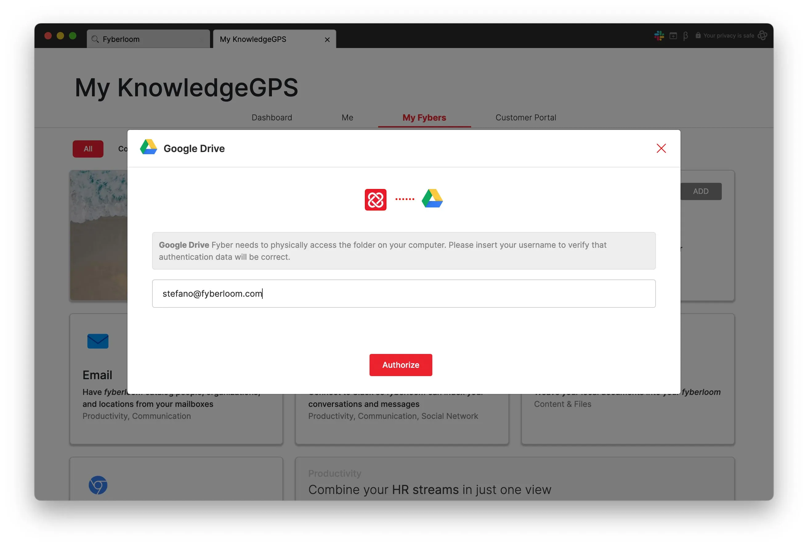 Type your email address into the pop-up window to authorize fyberloom. Type your email address into the pop-up window to authorize fyberloom.