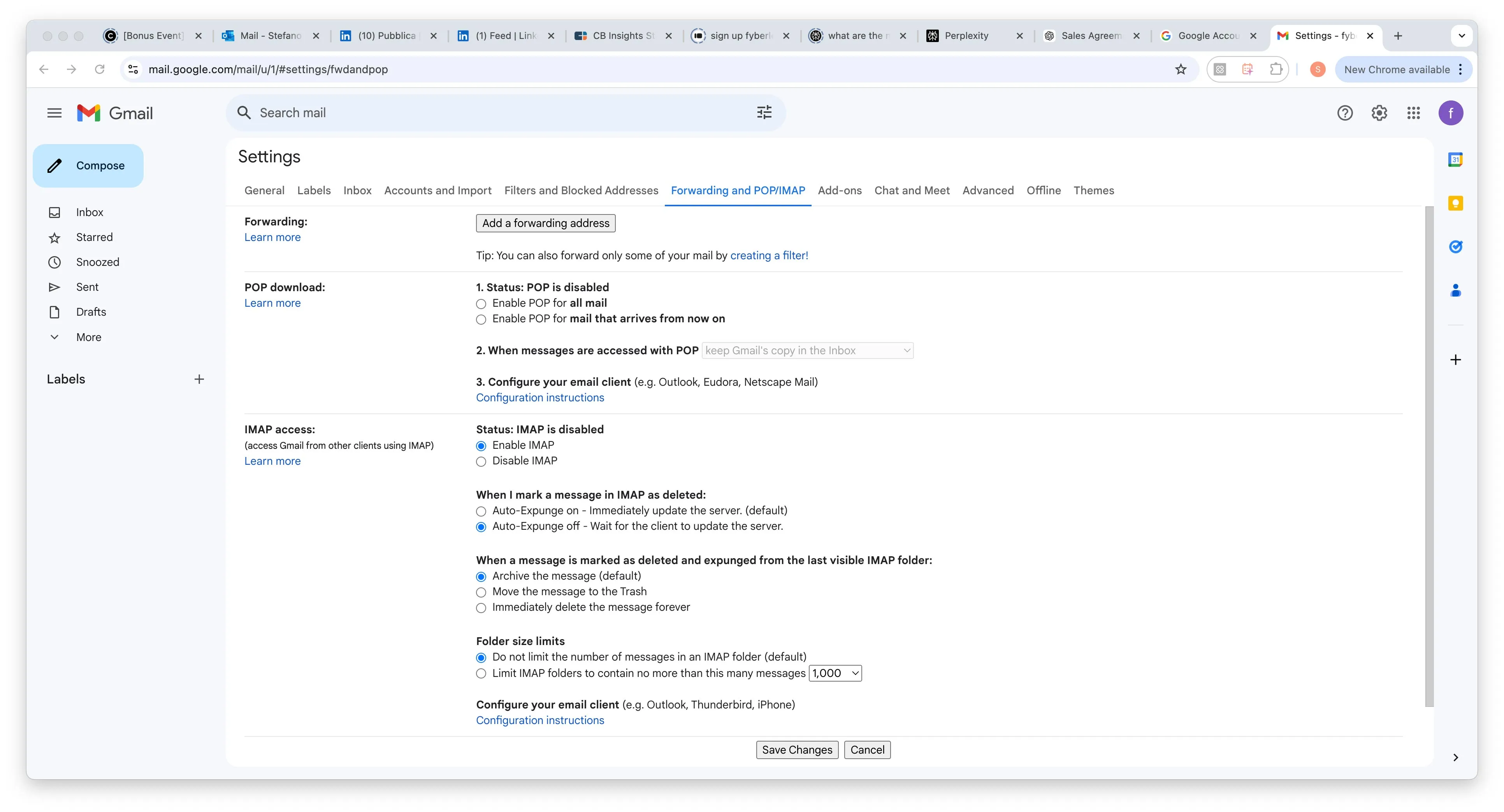 Inside the Gmail account settings, under the "Forwarding and POP/IMAP" tab. Inside the Gmail account settings, under the "Forwarding and POP/IMAP" tab.