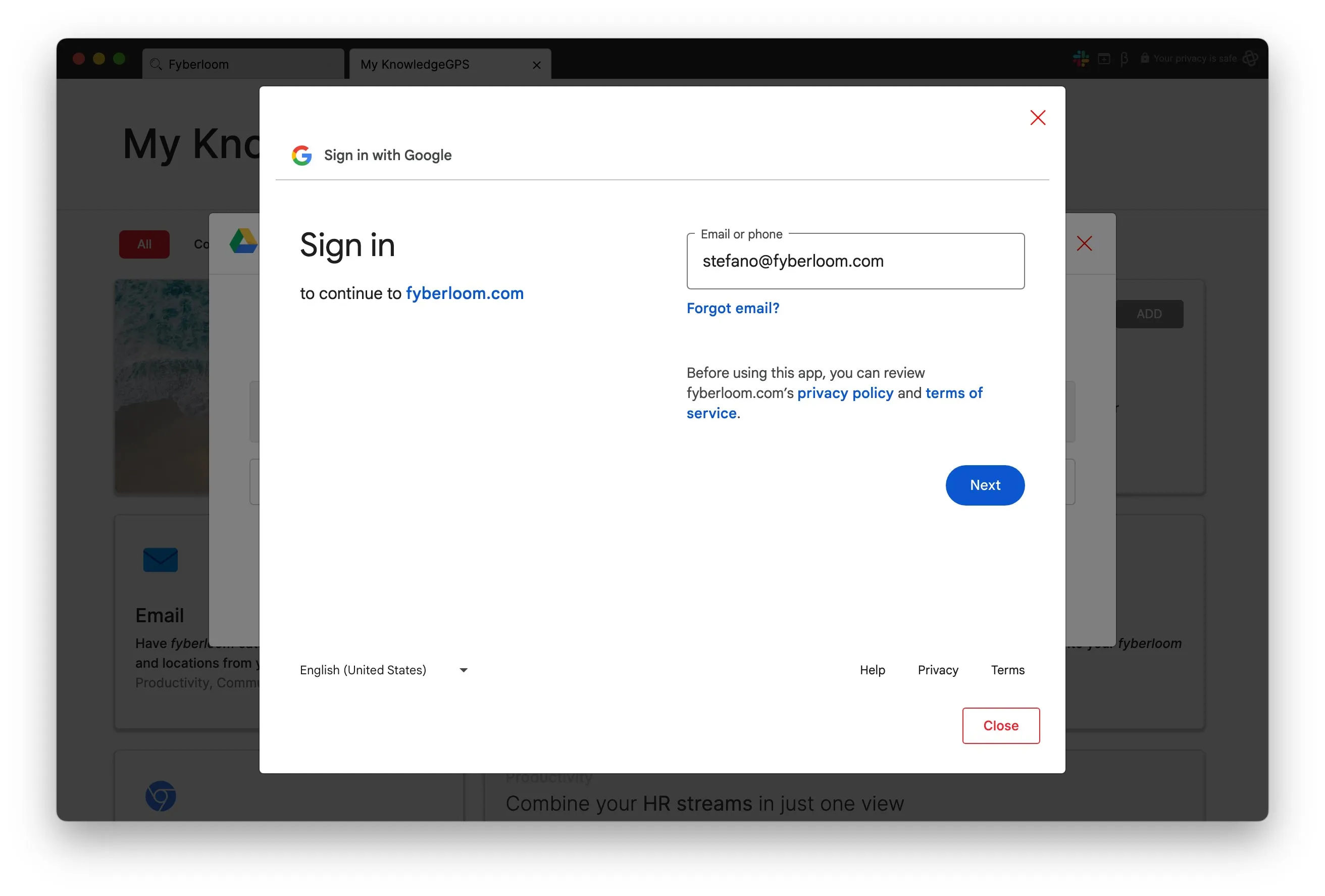 Pop-up window where you may sign in to your Google account. Pop-up window where you may sign in to your Google account.
