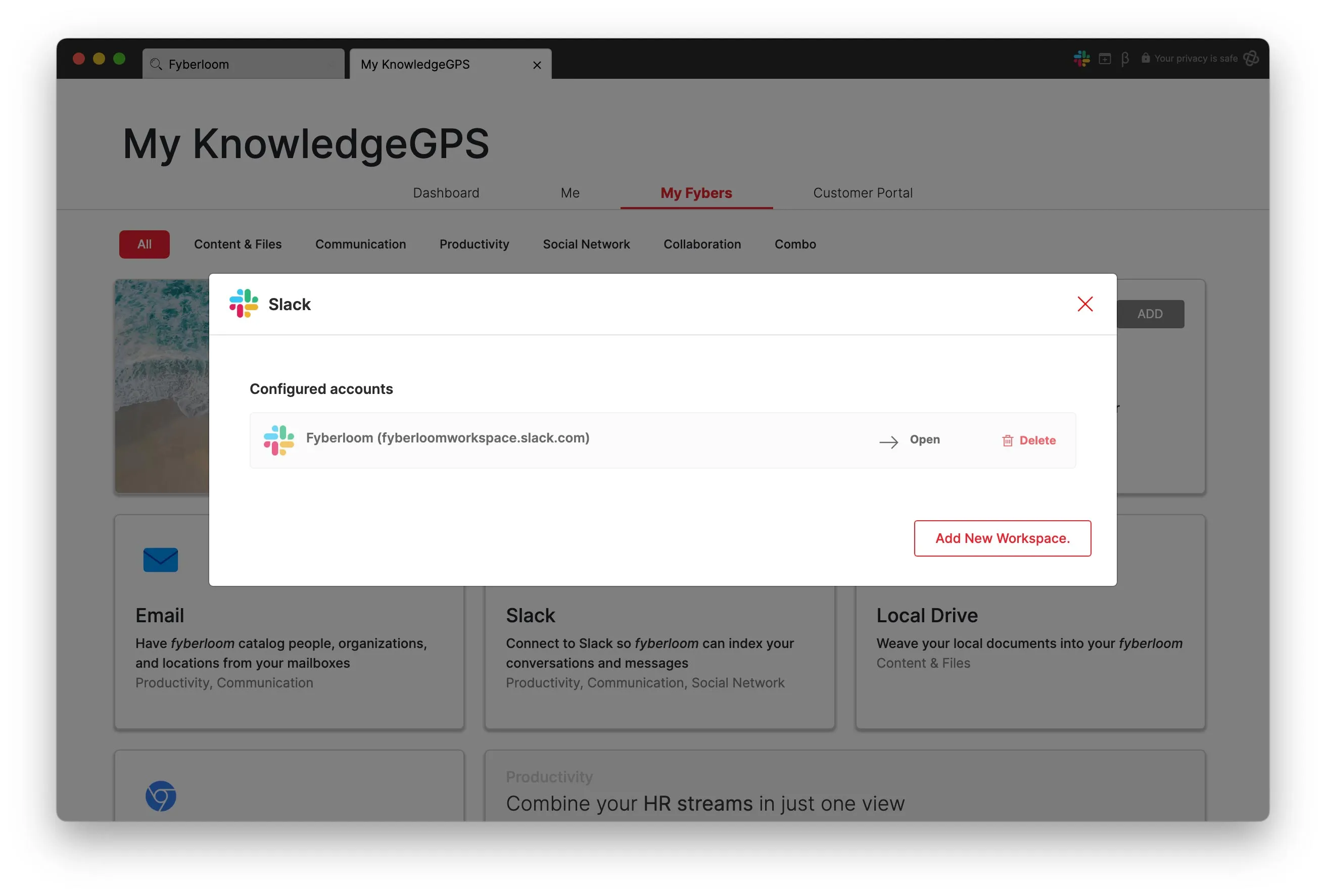 Pop-up window labeled "Slack" where you can authorize fyberloom to access your account.