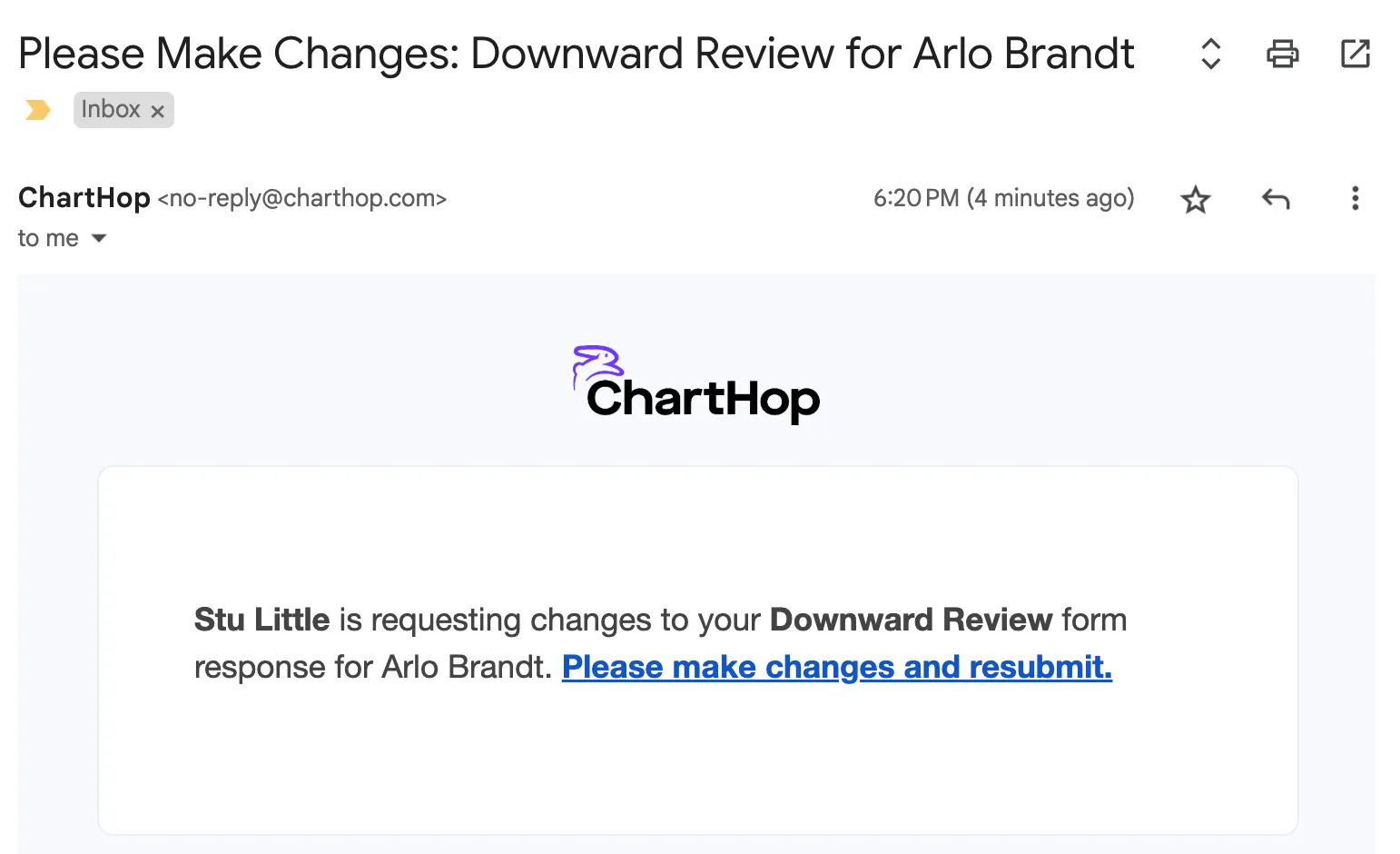 Notification for requested changes