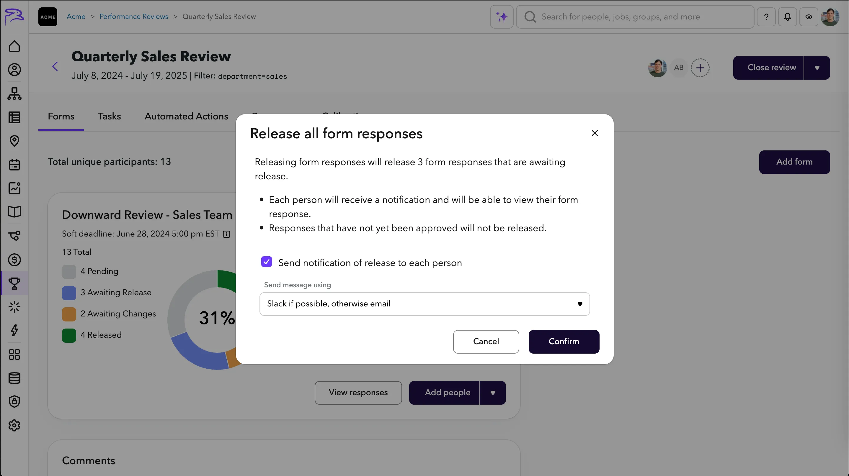 Release all form responses confirmation