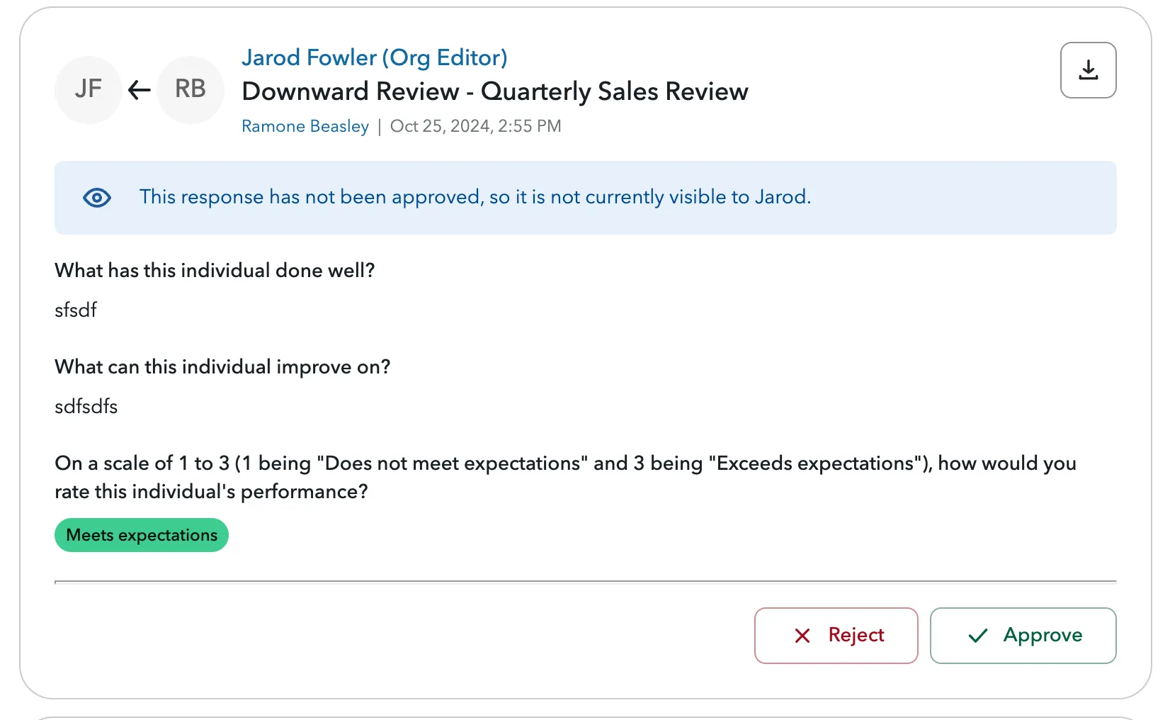 Download button on a form response
